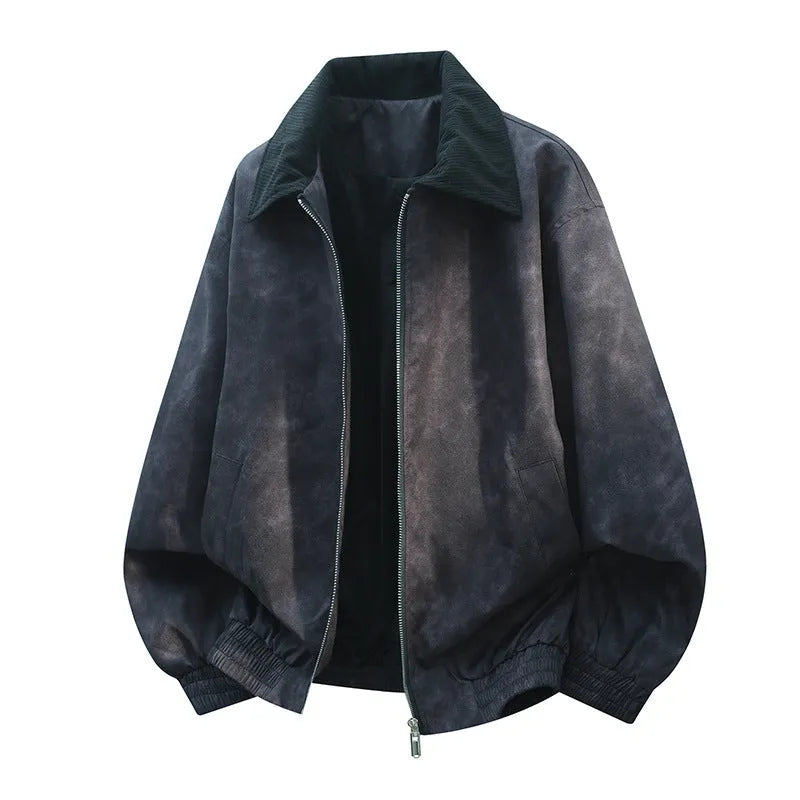 Men's stitching lapel casual jacket coat in Lycra fabric with straight hem and side seam pockets
