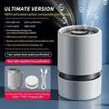 White desktop air purifier with USB power cable for formaldehyde and odour removal