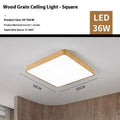 Nordic style square LED ceiling light with wood grain finish and smart dimming controls.