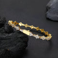 Copper spring fastener bracelet with inlaid zircon in gold finish, 6.5mm width geometric chain