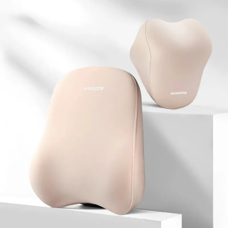 Automotive headrest and lumbar support pillow set with memory foam filling