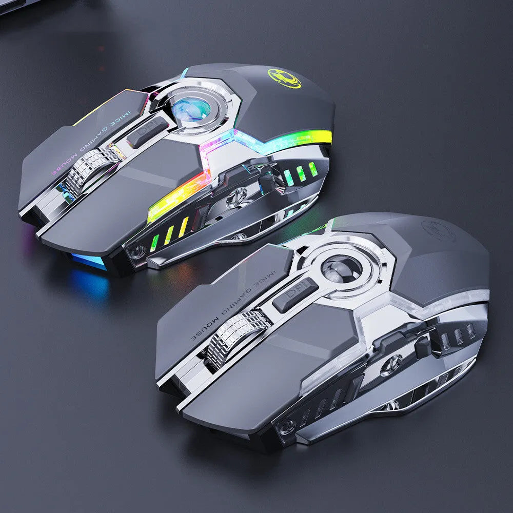 7-button 2.4G wireless silent charging RGB streamer gaming mouse in black with three-dimensional scroll wheel