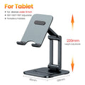Deep space grey aluminium folding stand for a tablet and a mobile phone.