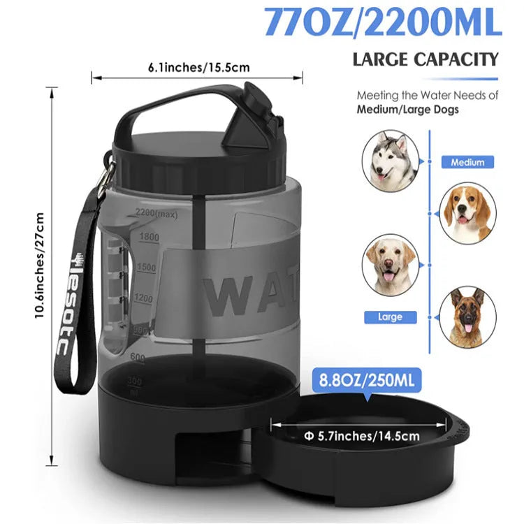Black large capacity silicone plastic drinking water bottle for dogs and cats