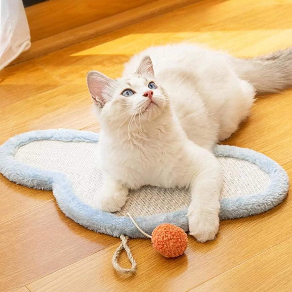 Cartoon sleeping cat design sisal scratching mat mounted on wall for indoor cats