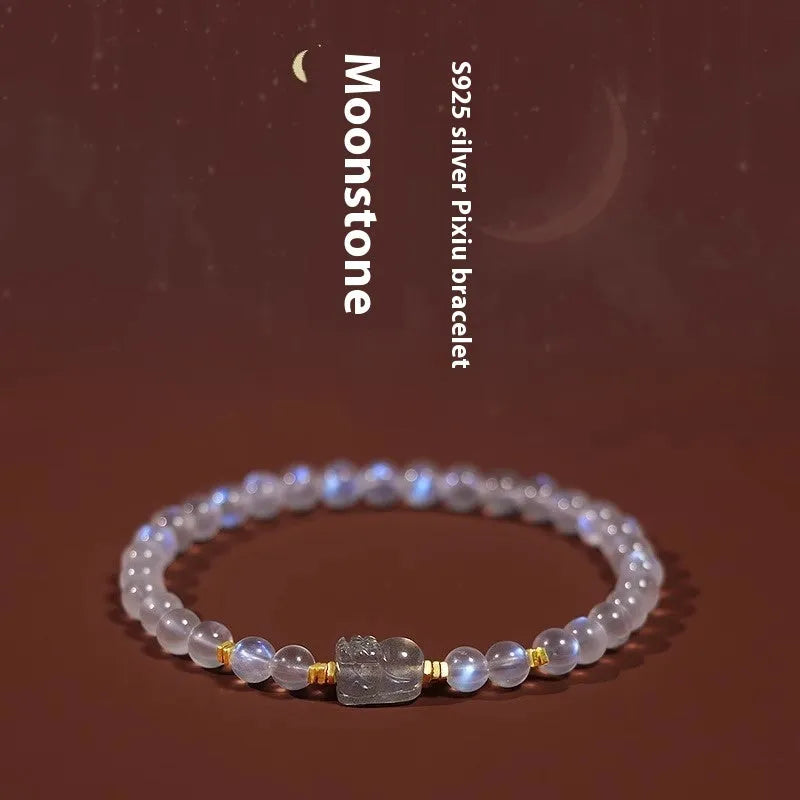 Blue moonstone women's bracelet with animal zodiac modelling in national style design