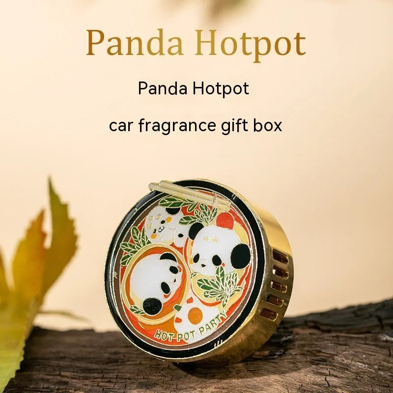 Panda hot pot shaped car air freshener diffuser decoration with removable scent tablets.