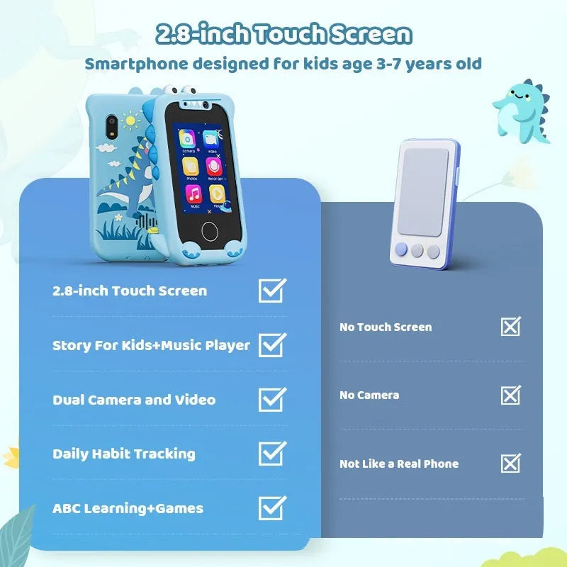 Blue silicone case educational mobile phone camera toy for children with touch screen and hang rope