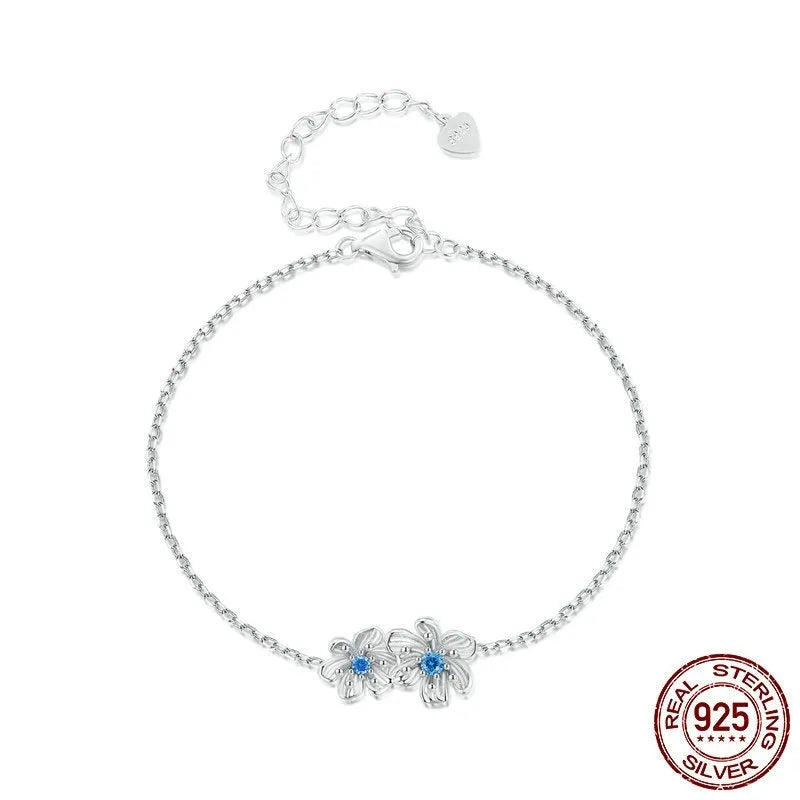 S925 silver flower bracelet with 160+50mm adjustable chain, 9x17mm floral pendant and 2.1g weight