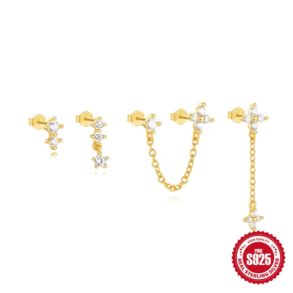 Women's S925 sterling silver geometric clover petal earrings with electroplated gold finish