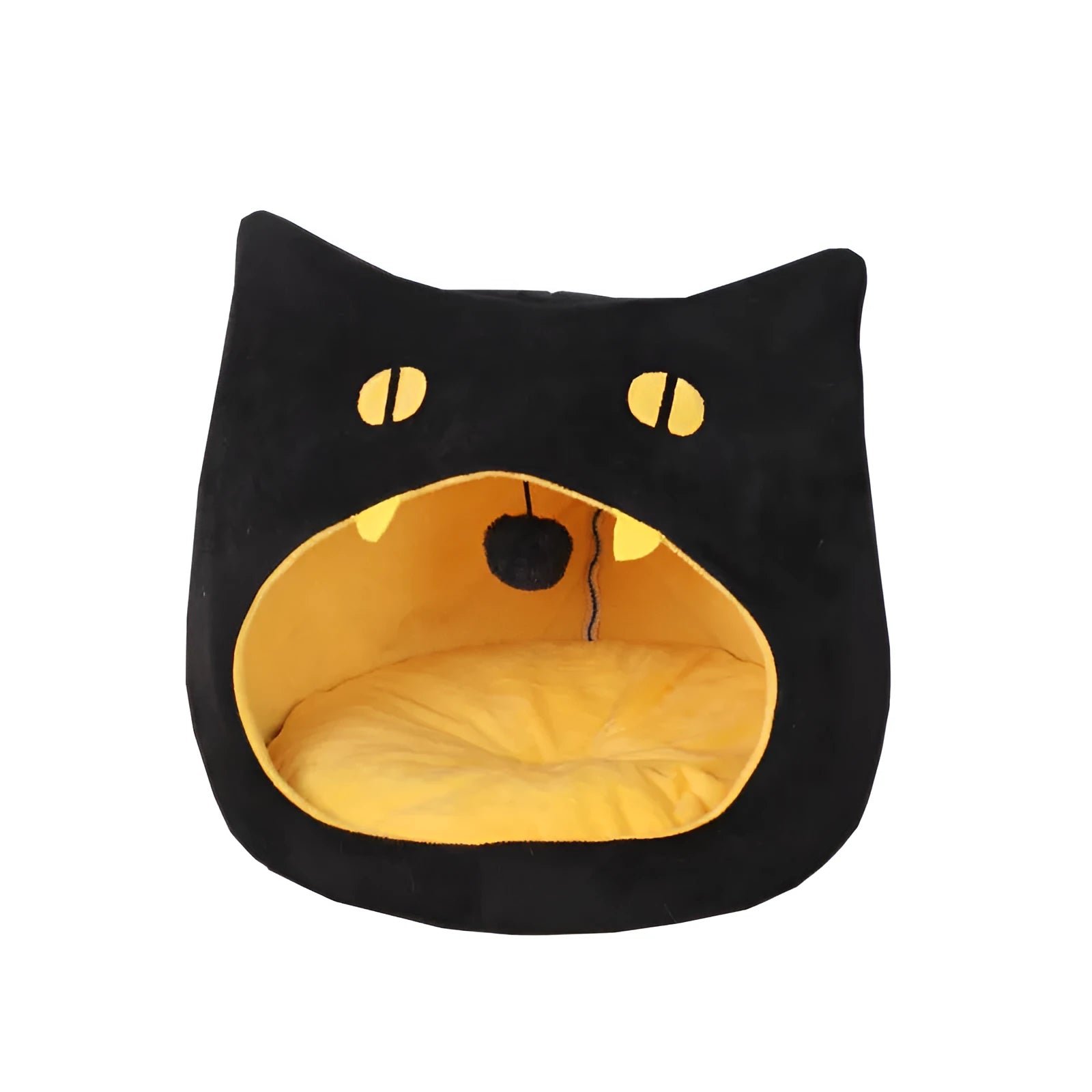 Grey cat shape pet bed with enclosed design and soft plush material