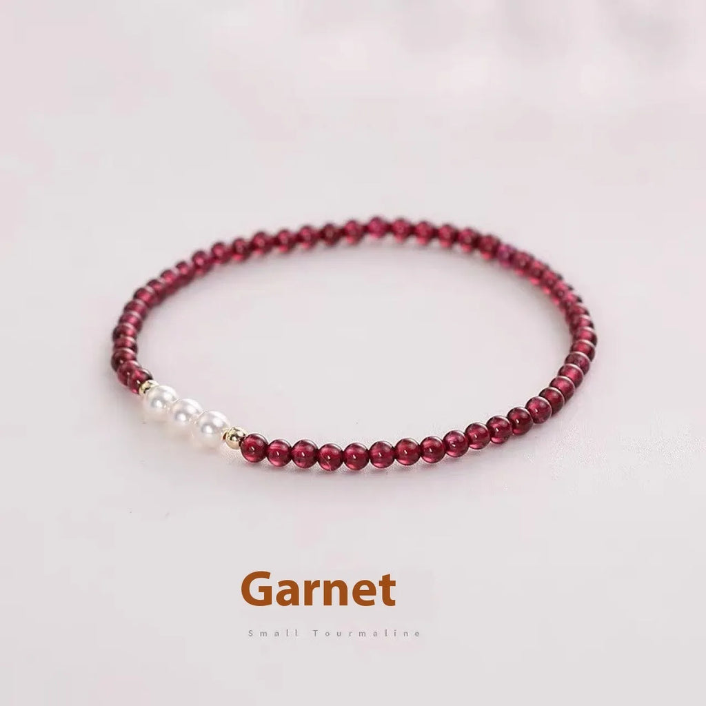 Women's 3mm new Chinese garnet style crystal bracelet with artificial pearl accents