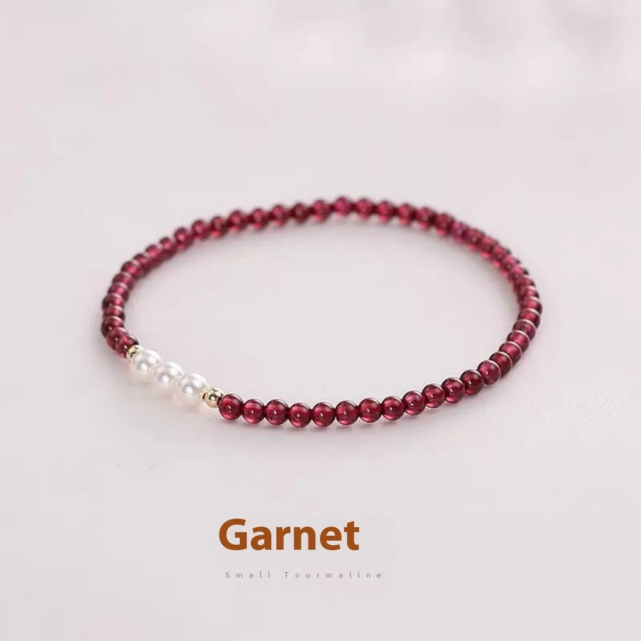 Women's 3mm new Chinese garnet style crystal bracelet with artificial pearl accents