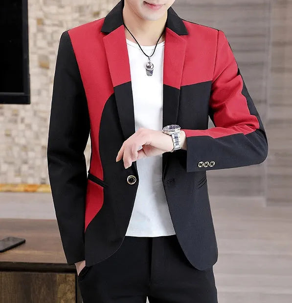 Blazer Hombre Man Suit Coat in Black and Red Asian fit polyester formal blazer