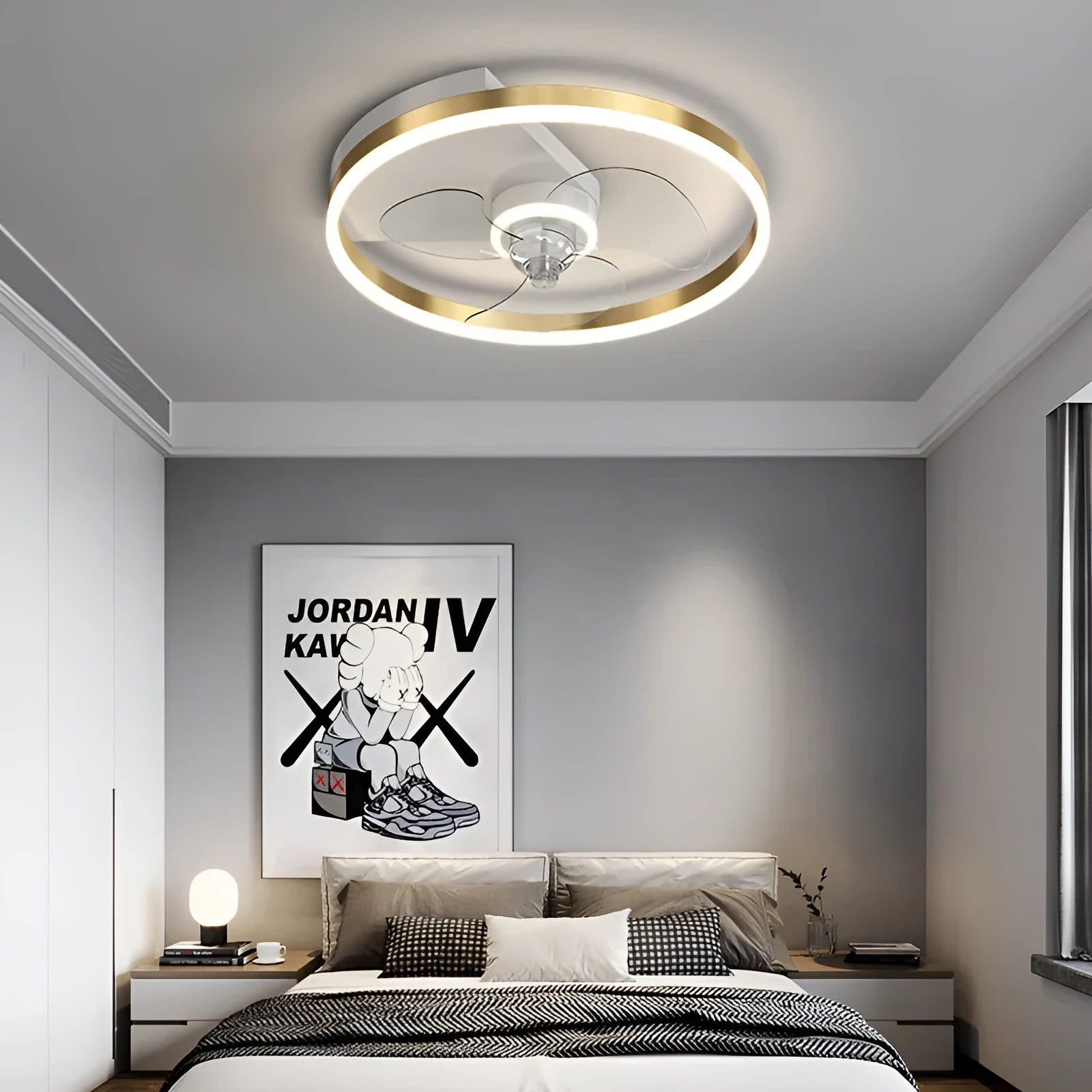 Simple modern Nordic style LED ceiling light for a children's room with iron body.