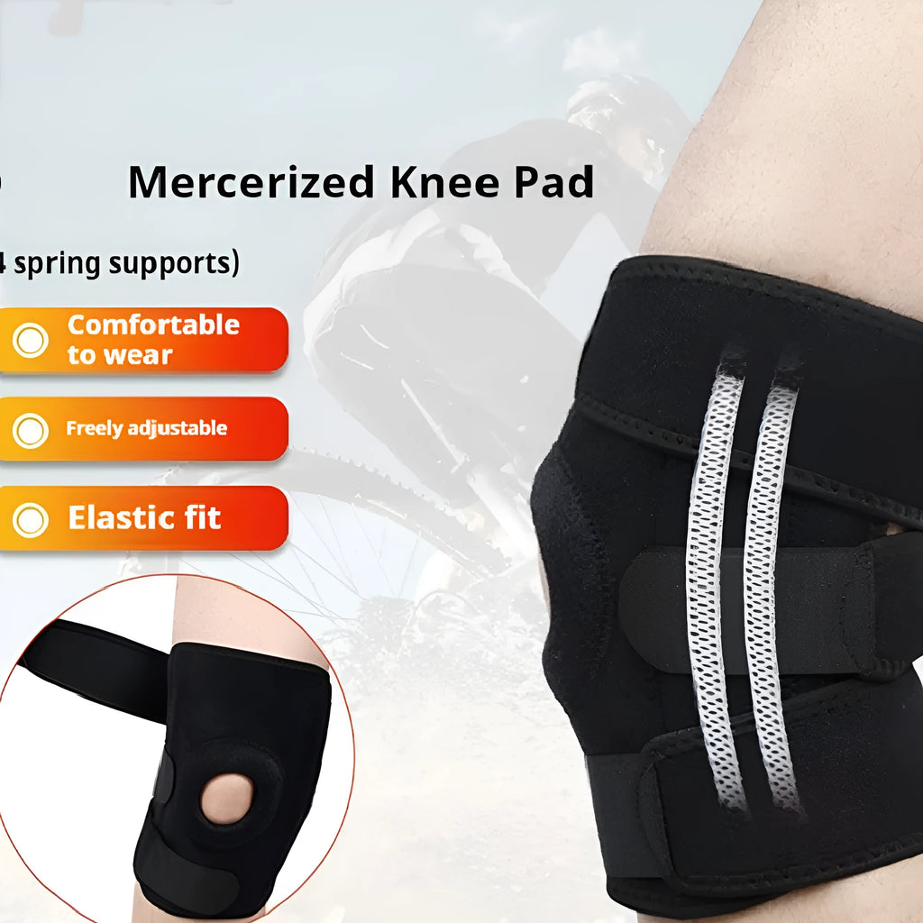 Sports knee pad with spring support system for running and basketball.