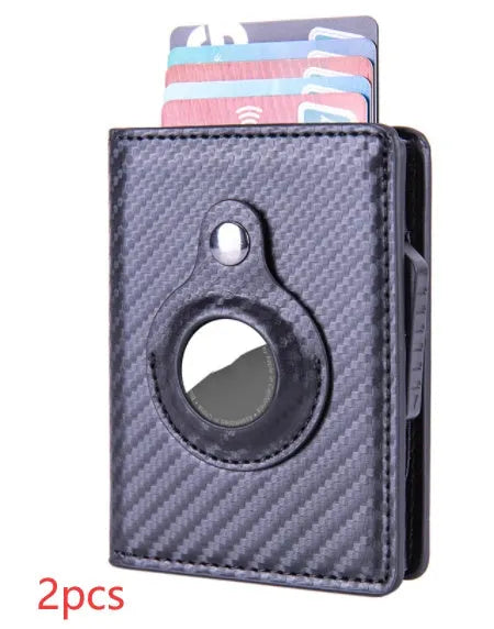 Automatic PU leather card wallet in Crazy Horse finish with anti-lost feature, card slots, and slim profile