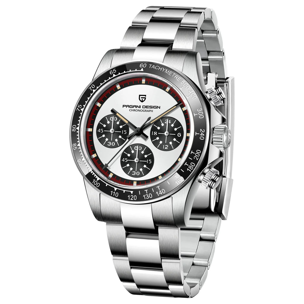 Berjani men's chronograph watch with stainless steel case and bracelet, black dial option