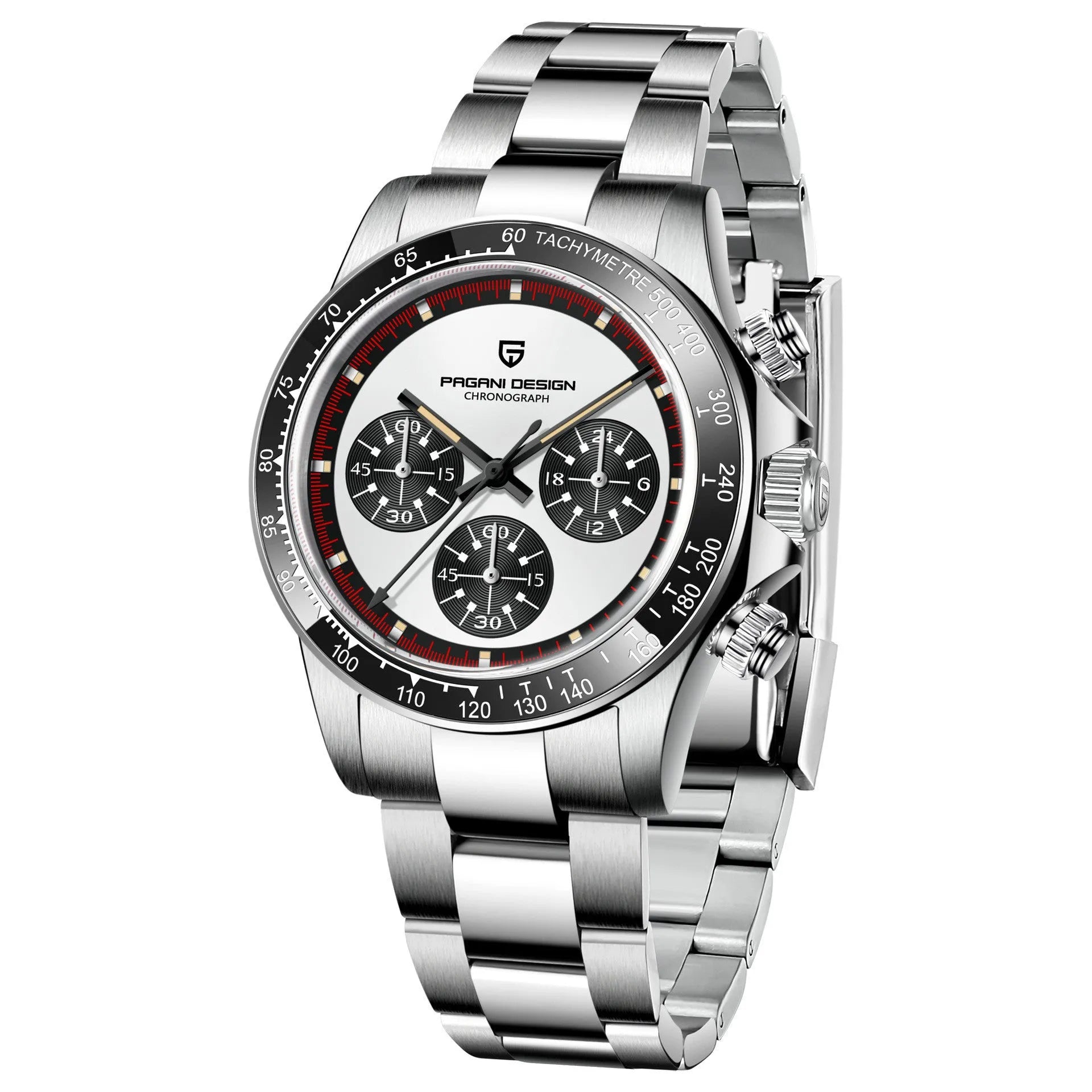 Berjani men's chronograph watch with stainless steel case and bracelet, black dial option