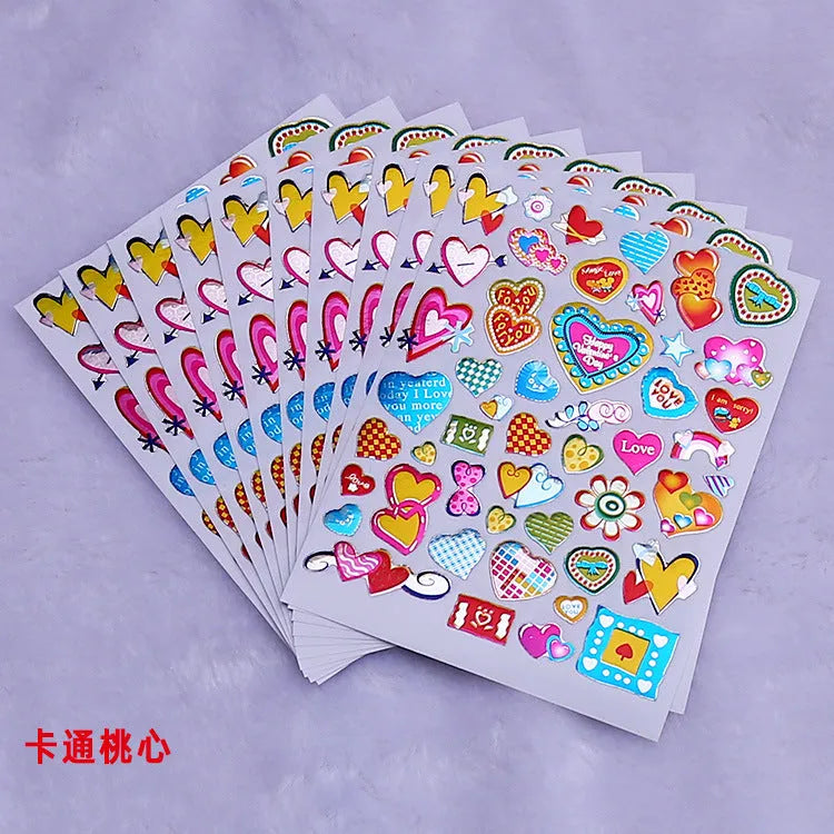 Cartoon heart reward stickers with gold gilding detail on waterproof laser plastic