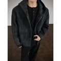Men's plus size tie-dye hooded cardigan in black, loose fit, side pockets, and hood.
