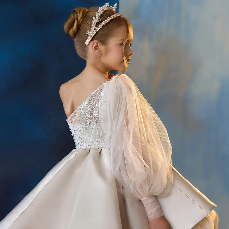 Girls apricot sling princess dress in polyester blend, sizes 100cm to 150cm