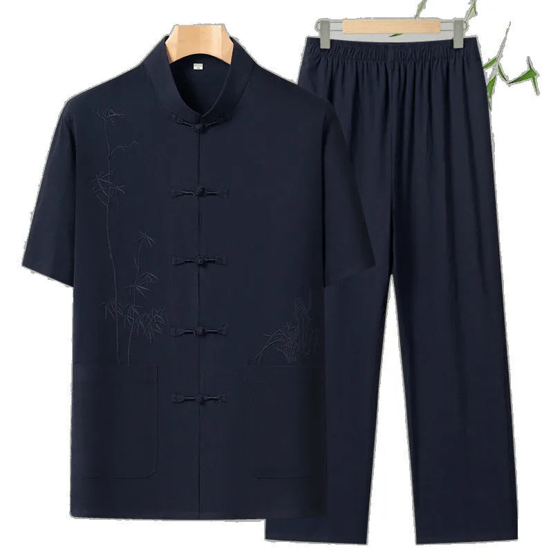 Men's cotton short-sleeved leisure suit in various colours for older gentlemen summer wear