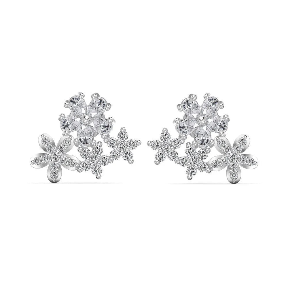 S925 sterling silver flower stud earrings with petal design in platinum and gold colour