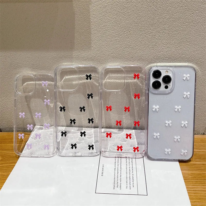 Epoxy glitter bow silicone phone case for iPhone 16 Pro Max in white