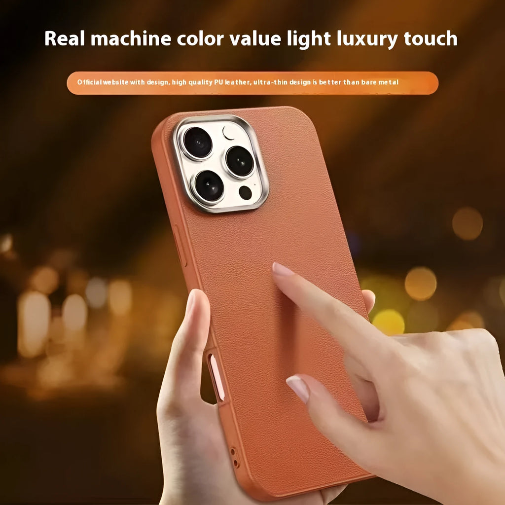 Frosted TPU phone case with plain leather pattern for iPhone drop protection in black