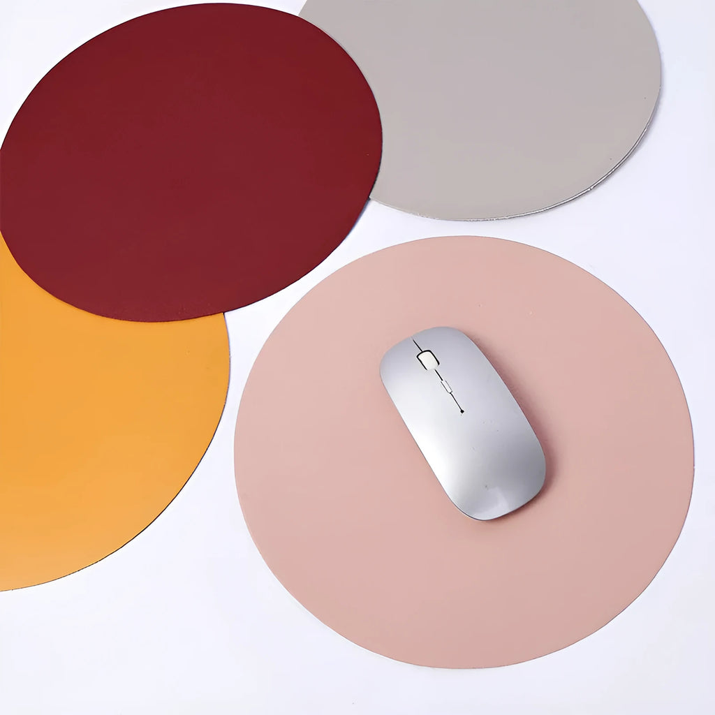 Solid colour double sided round mouse pad, 20cm, leather surface, anti-slip base, multicolor optional