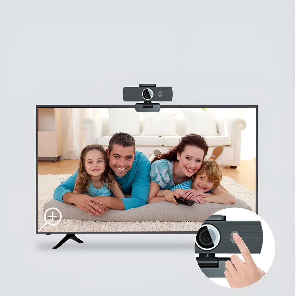 Black ABS computer webcam with USB cable and magnetic privacy cover for video conferencing