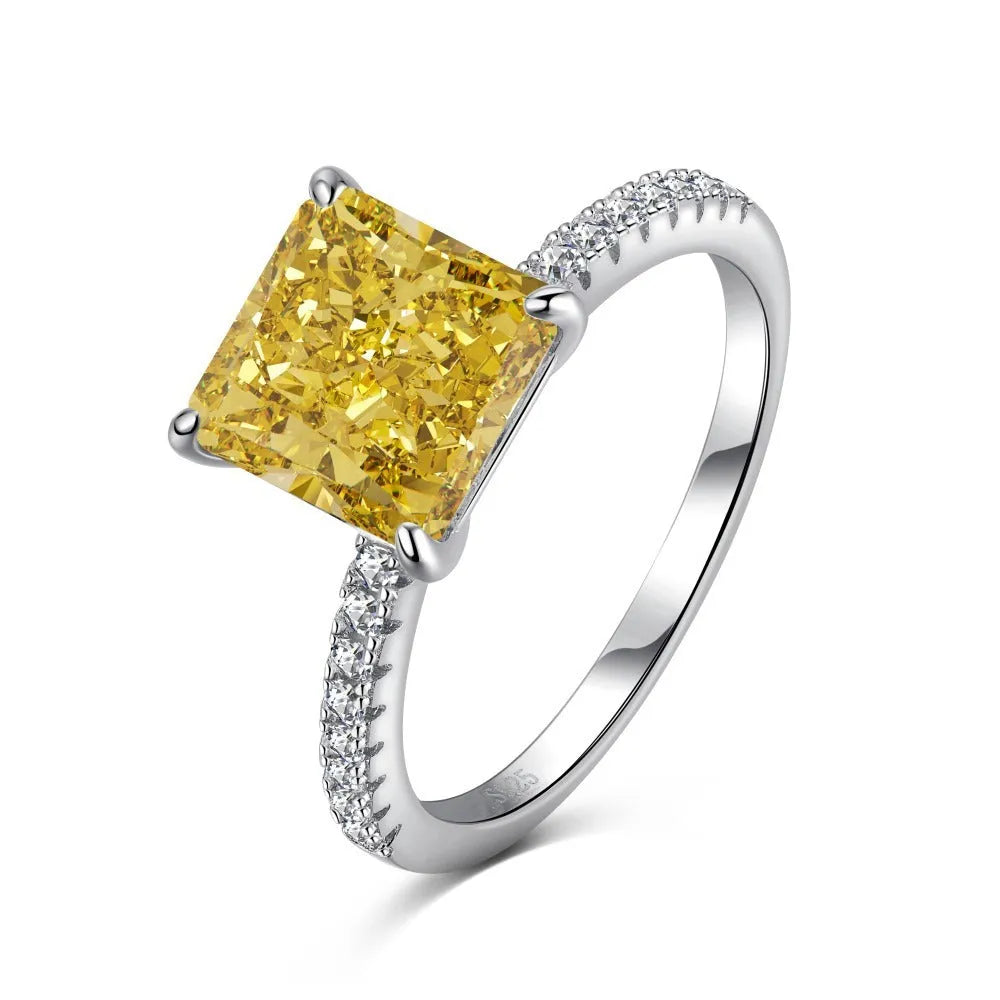 Sterling silver cube sugar ring with ice flower cut zircon, geometric quadrilateral design, women's sizes 5 to 9