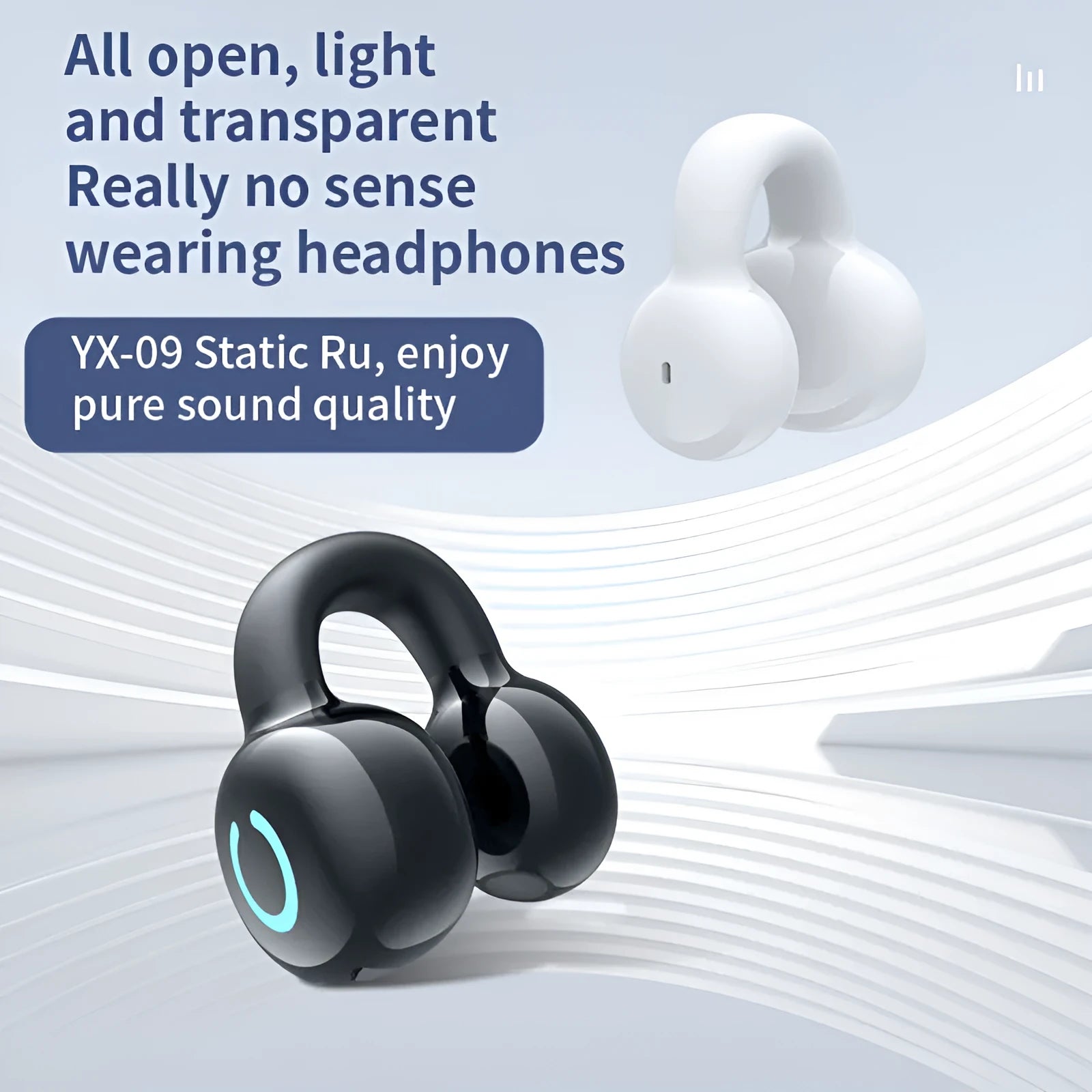 Clip-on YX03 Bluetooth headset in black silicone with wireless design for hands-free calls and music