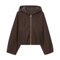 Women's PU faux leather hooded jacket with zipper front in picture colour, medium thickness, long sleeves, casual style