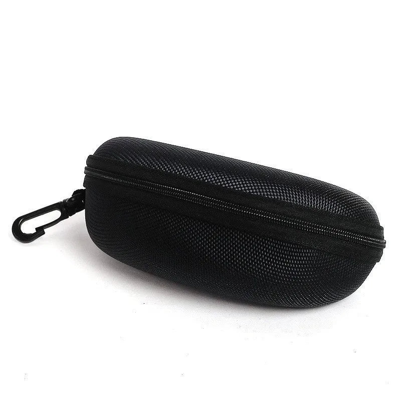 Sporty polarised sunglasses with one-piece myopia lenses shown in a case, suitable for cycling and driving.