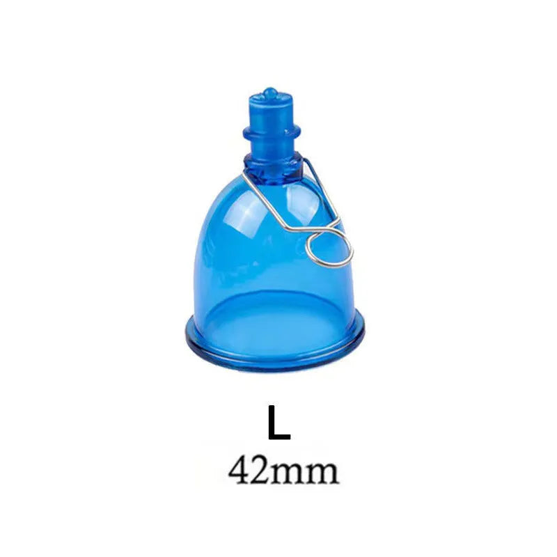 Blue silicone male masturbator cup for physical exercise, shown in three sizes S, M, and L.