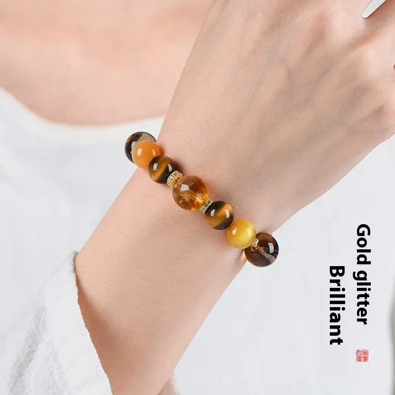 Yellow artificial crystal tower bead bracelet with 10mm beads and natural style