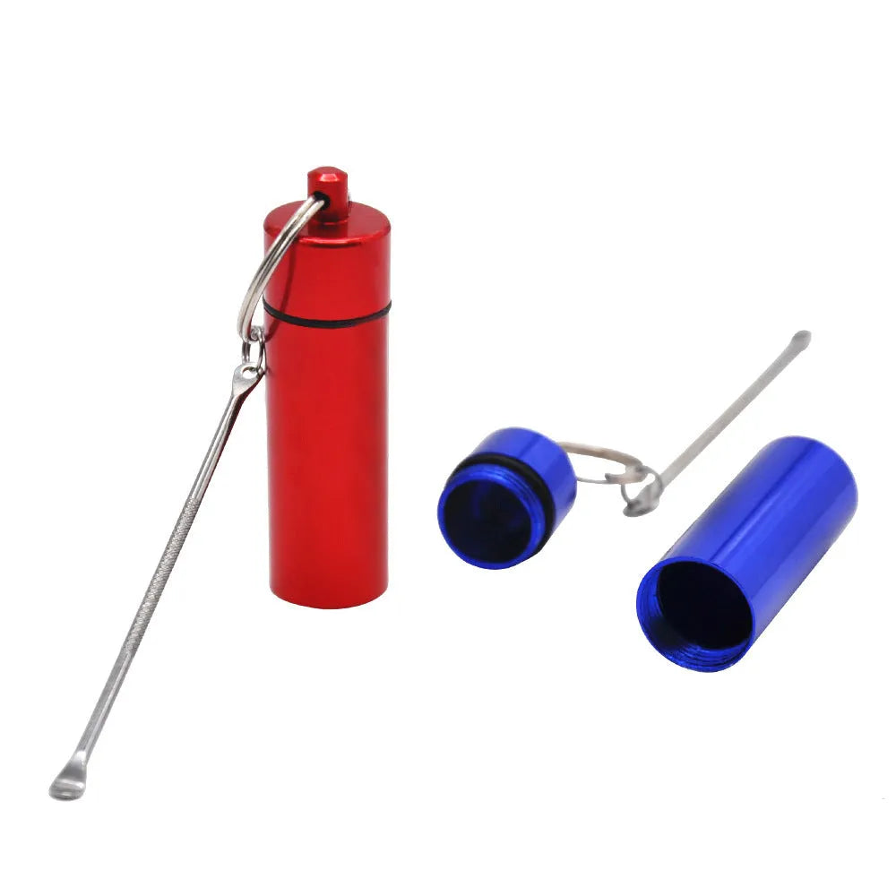 Aluminium storage bottle with spoon and keychain in five colour options