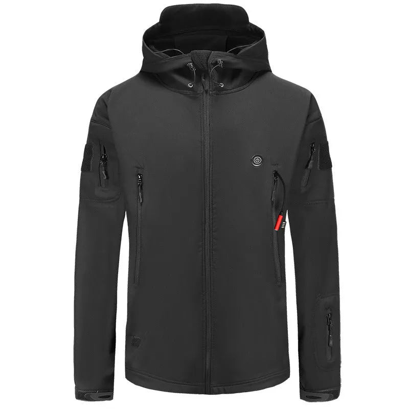 Smart heated jacket with USB power fleece lined hooded coat khaki black army green gray camouflage snake gray