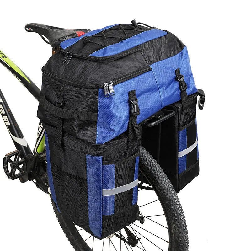 Rhinoceros 70L bicycle rear storage bag in green colour with three-in-one mounting system for touring