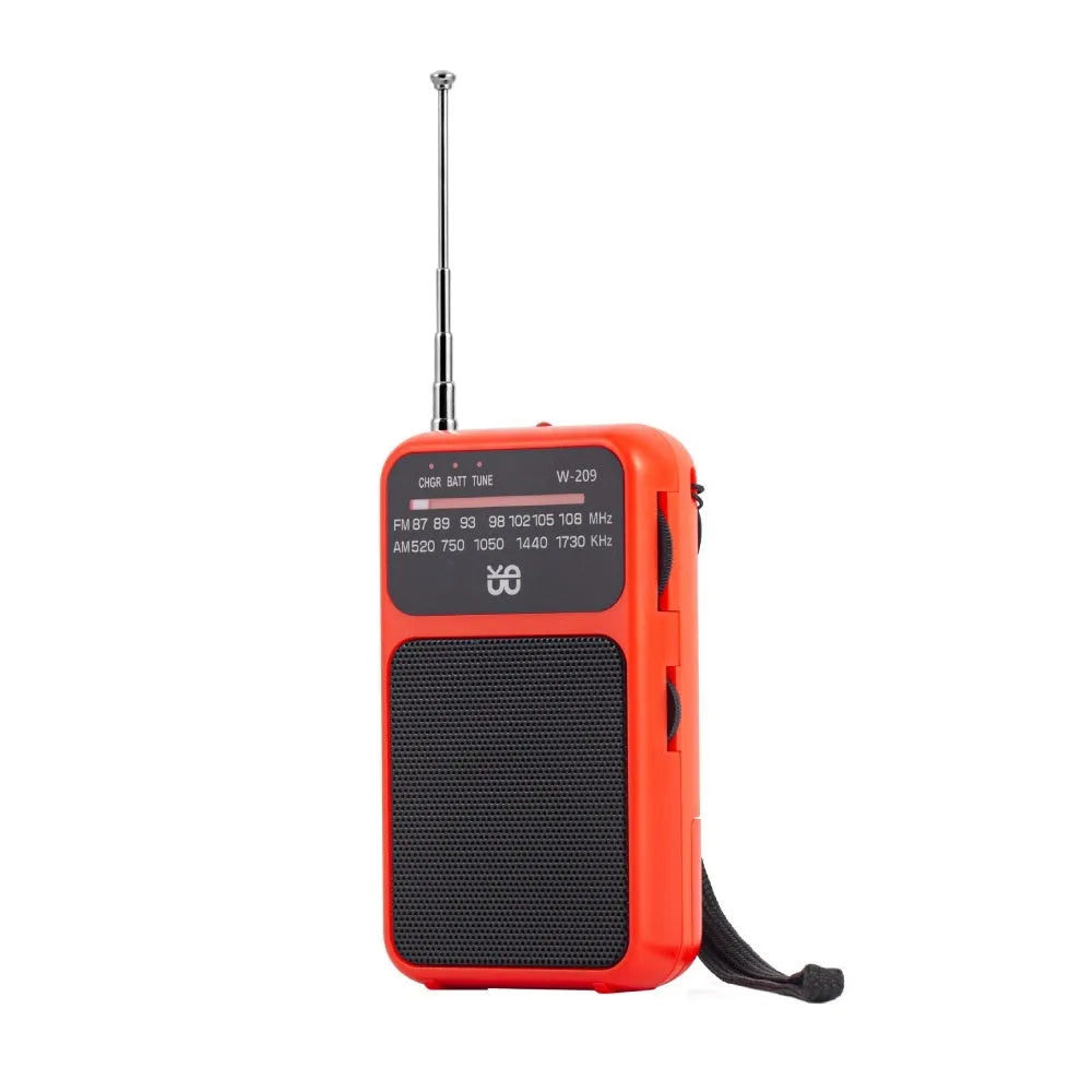 Portable FM/AM pocket radio in black with built-in flashlight, ABS construction, 110x60x27mm