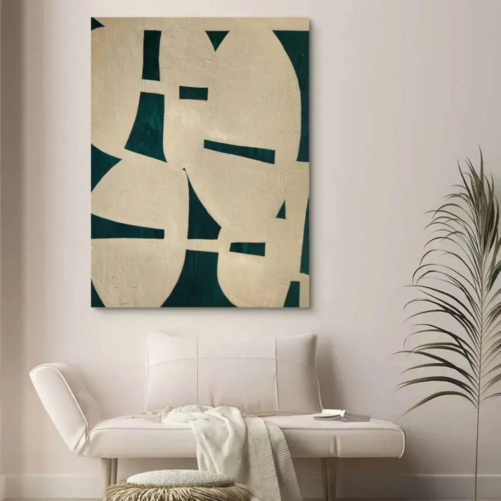 Handmade modern green abstract texture oil painting on canvas, rolled frameless wall art