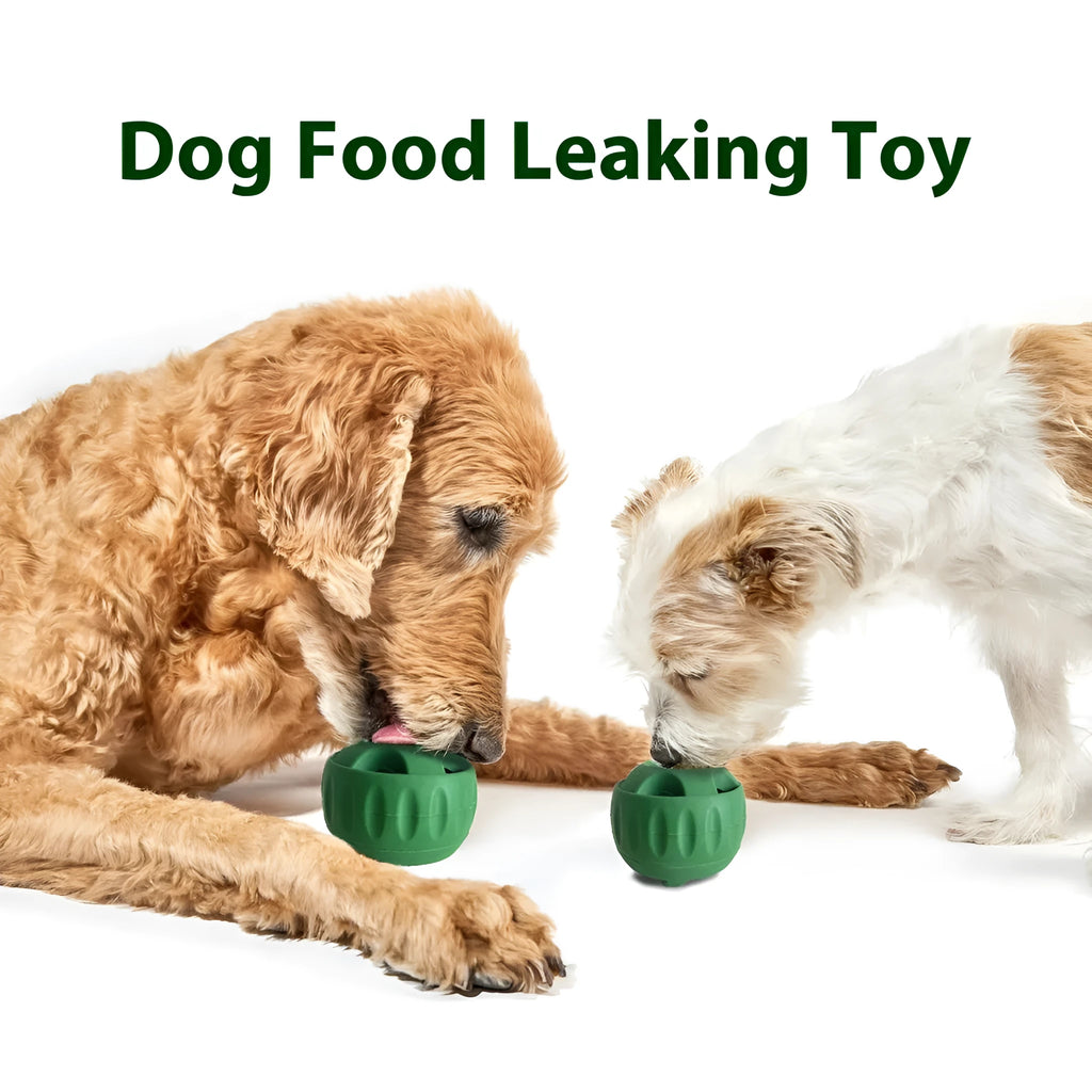 Silicone dog slow feeder molar toy in green or orange with optional yellow tray and ball set
