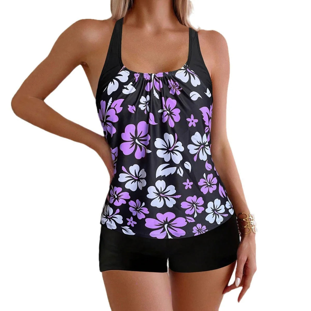 Women's slim-fit floral printed bikini set in polyester-spandex blend with multiple colour options