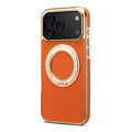 Genuine leather magnetic phone case for iPhone with electroplating finish in green colour with bracket feature
