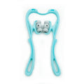 Blue handheld neck massager roller with 96 pressure nodes on a rotating head.