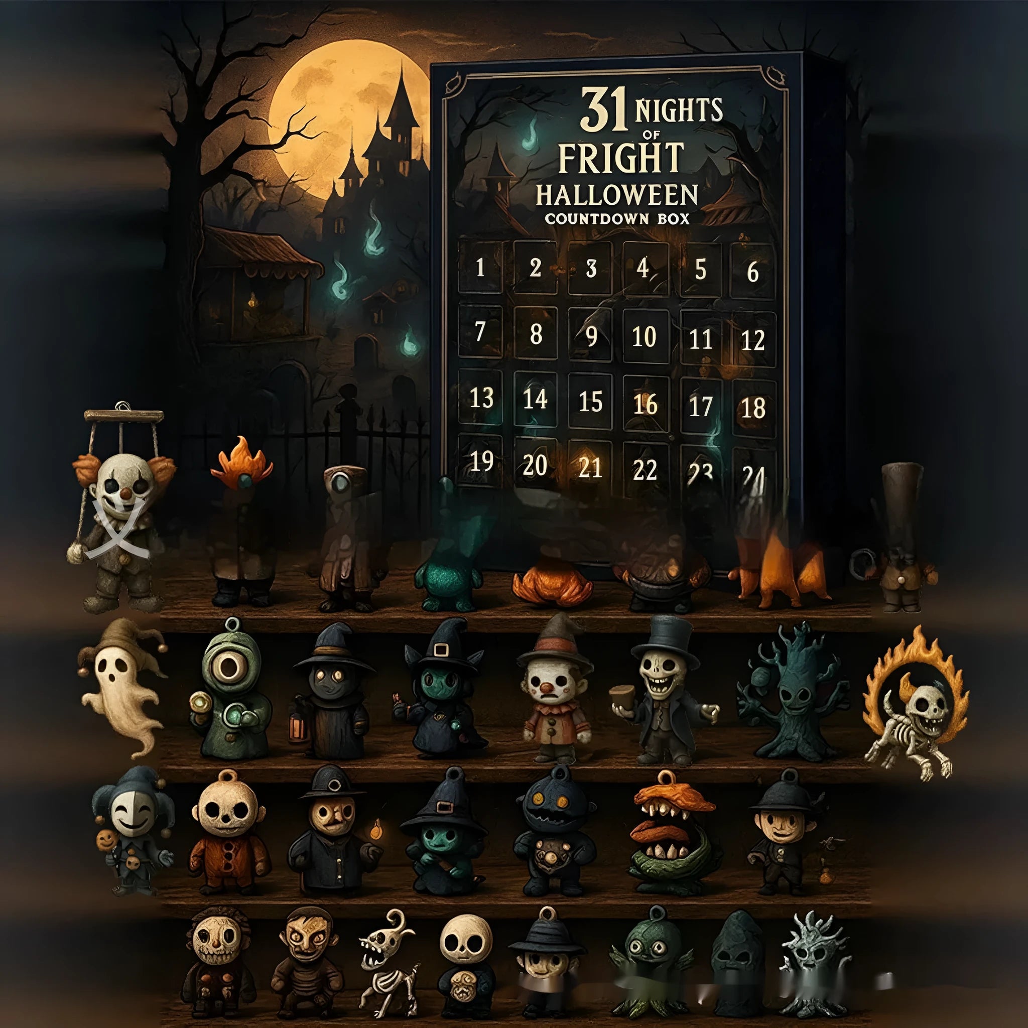Halloween horror advent countdown box with resin doll blind boxes for Christmas decoration