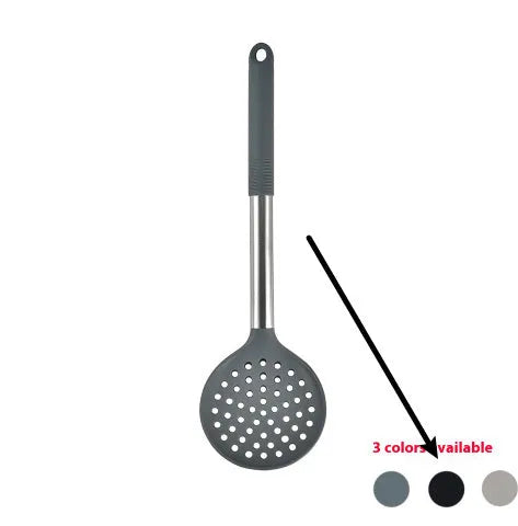 12-piece black silicone kitchen utensil set with tools stored in a rotating countertop storage bucket