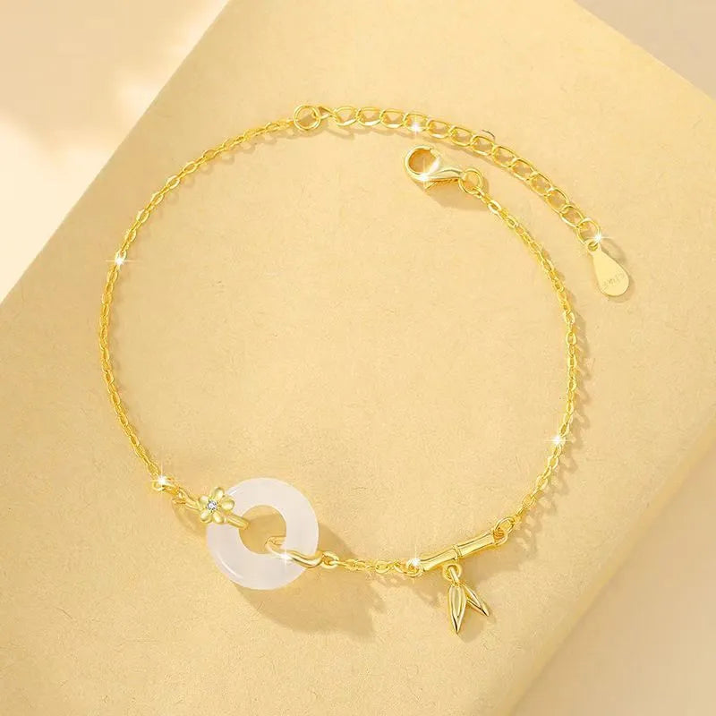 Silver electroplated white chalcedony bracelet with peace buckle and starry sky design